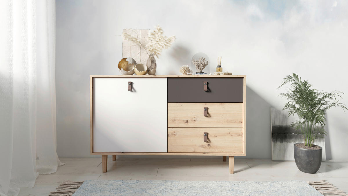 Sideboard BILL Eiche Artisan Nachbildung weiß anthrazit dunkelbraun natur B/H/T: ca. 120x77x36,5 cm BILL - Eiche/dunkelbraun (120,00/77,00/36,50cm) - byLIVING