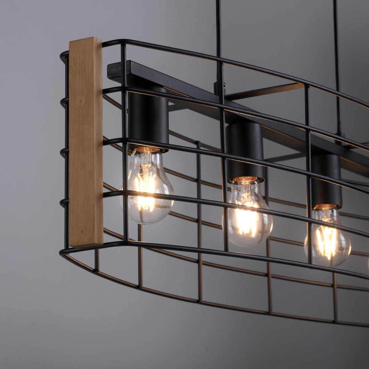 Just Light Pendelleuchte DRAIN 15253-18 schwarz kiefer Metall Holz B/H/T: ca. 83x150x26 cm E27 4 Brennstellen DRAIN - kiefer/schwarz (83,00/150,00/26,00cm) - Just Light