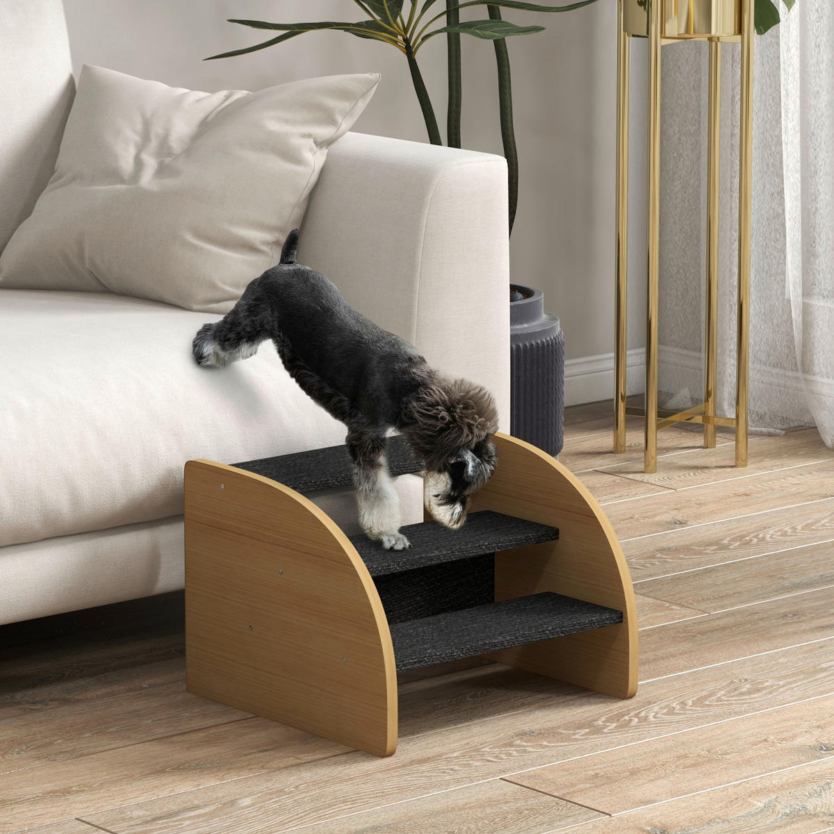 PawHut Hunde-Zubehör Eiche Spanplatte B/H/L: ca. 38,5x38,5x30 cm Hundetreppe - Eiche/schwarz (30,00/38,50/38,50cm) - PawHut
