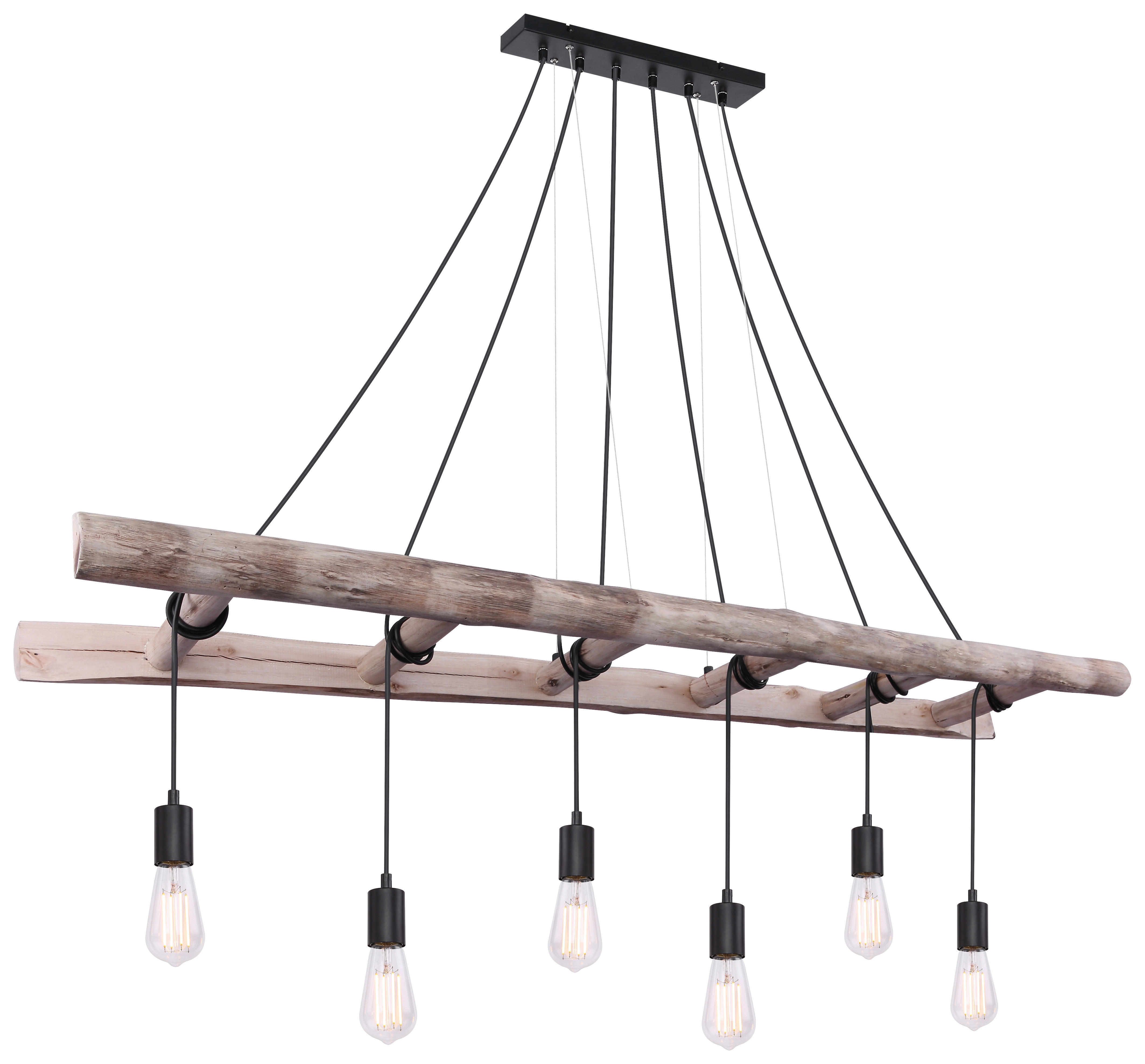 GLOBO Pendelleuchte schwarz natur Holz Metall B/H/T/L: ca. 30x192x160x160 cm E27 6 Brennstellen IRMGARD - natur/schwarz (160,00/30,00/192,00cm) - GLOBO
