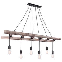 GLOBO Pendelleuchte schwarz natur Holz Metall B/H/T/L: ca. 30x192x160x160 cm E27 6 Brennstellen IRMGARD - natur/schwarz (160,00/30,00/192,00cm) - GLOBO