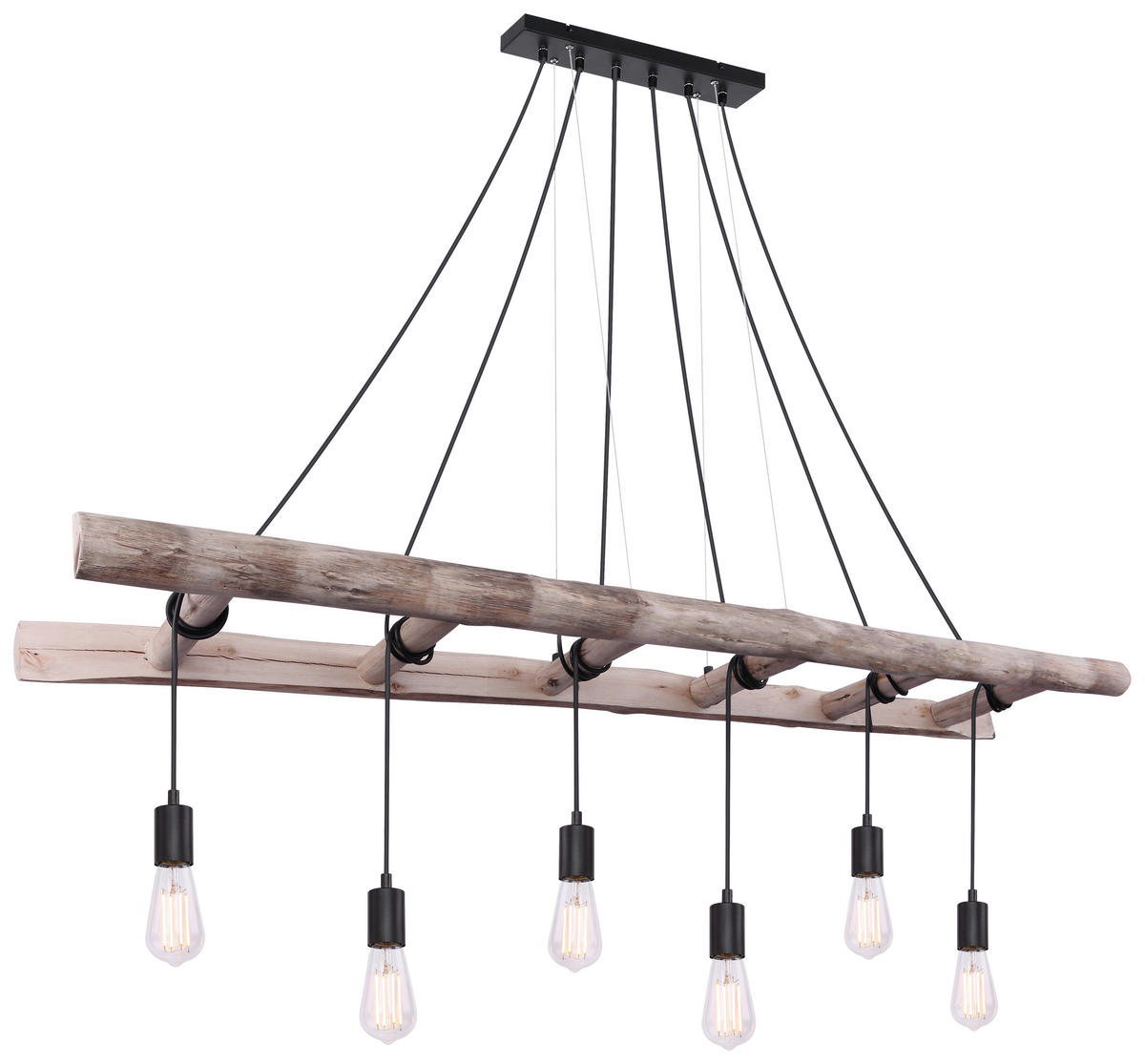 GLOBO Pendelleuchte schwarz natur Holz Metall B/H/T/L: ca. 30x192x160x160 cm E27 6 Brennstellen IRMGARD - natur/schwarz (160,00/30,00/192,00cm) - GLOBO