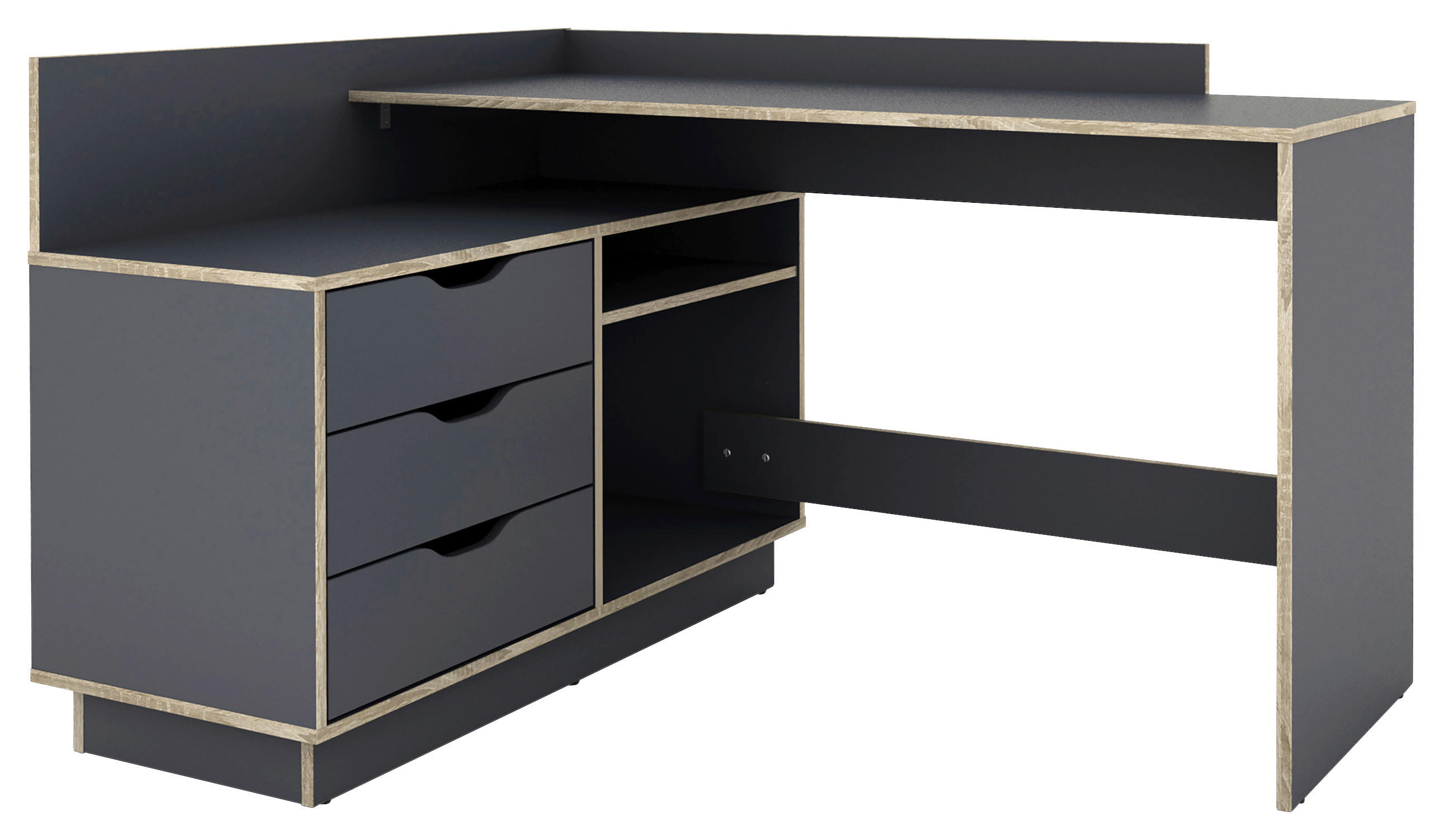 Winkelschreibtisch BELFAST anthrazit Eiche Optik B/H/T: ca. 129x83,5x105 cm BELFAST - Eiche/anthrazit (129,00/83,50/105,00cm) - byLIVING