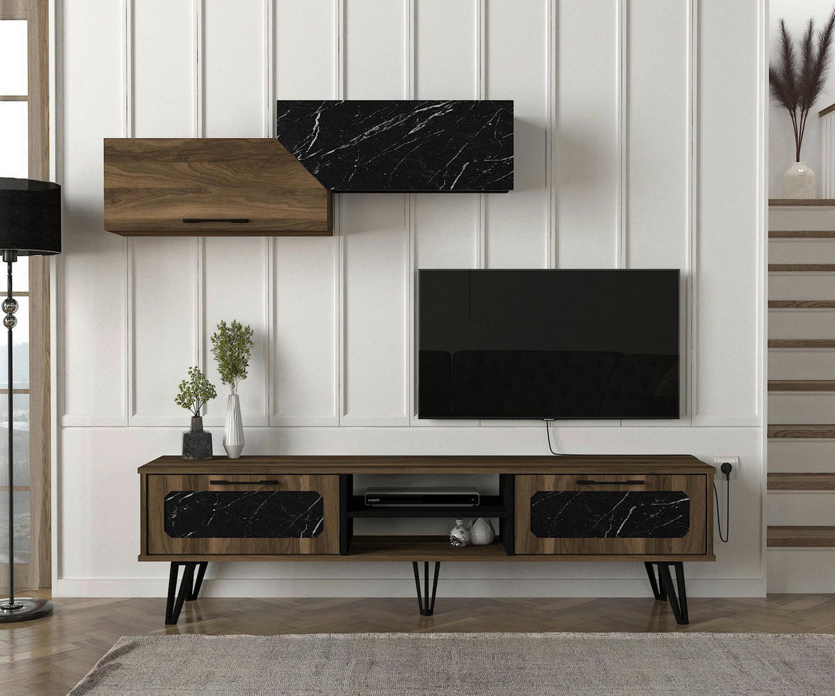 Wohnwand Lampert walnuss Nachbildung Marmoroptik B/H/T: ca. 180x51x35 cm Lampert - Marmoroptik/walnuss (180,00/51,00/35,00cm) - moebel17