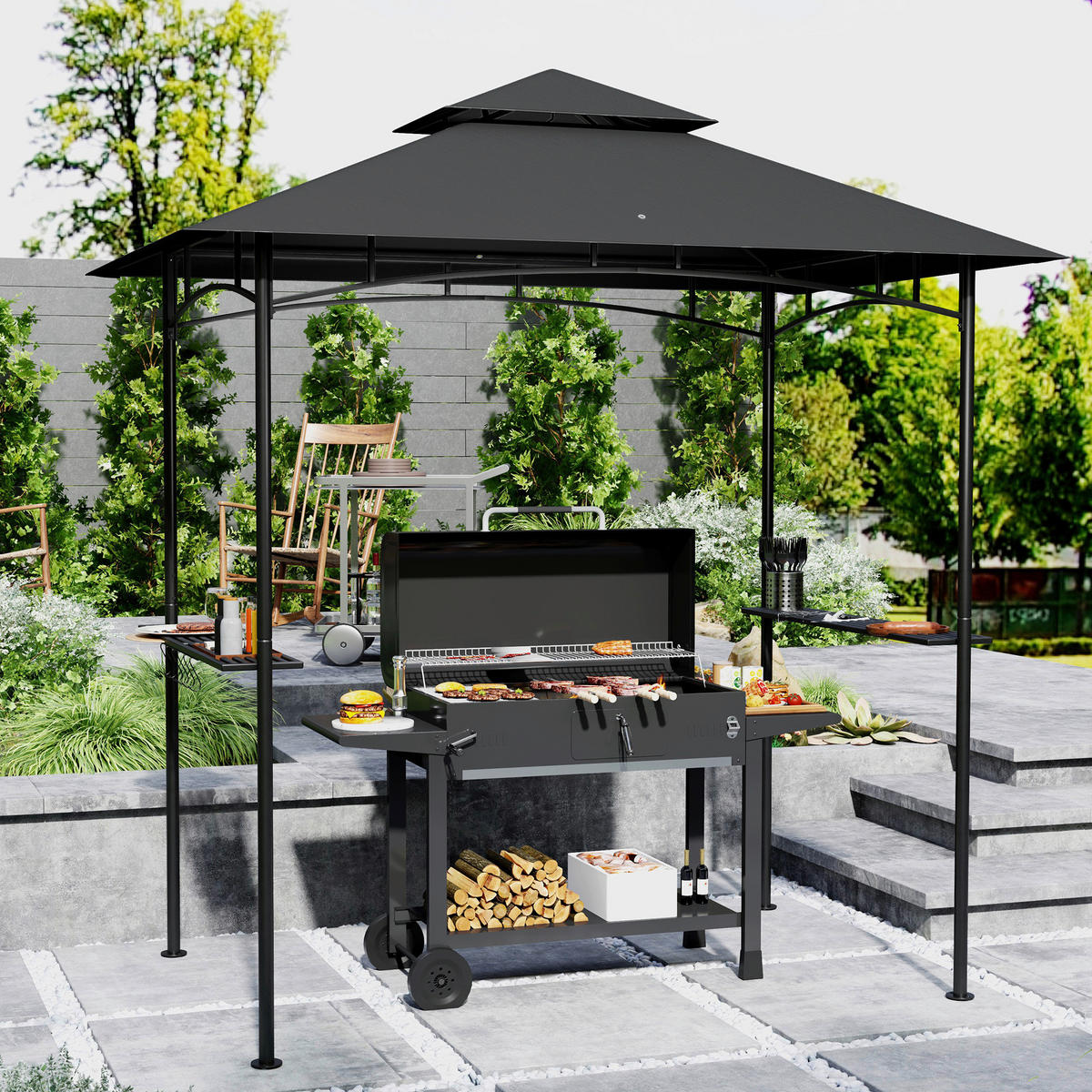 Outsunny Grillpavillon dunkelgrau Polyester B/H/L: ca. 150x258x240 cm Grillpavillon - dunkelgrau (240,00/150,00/258,00cm) - Outsunny