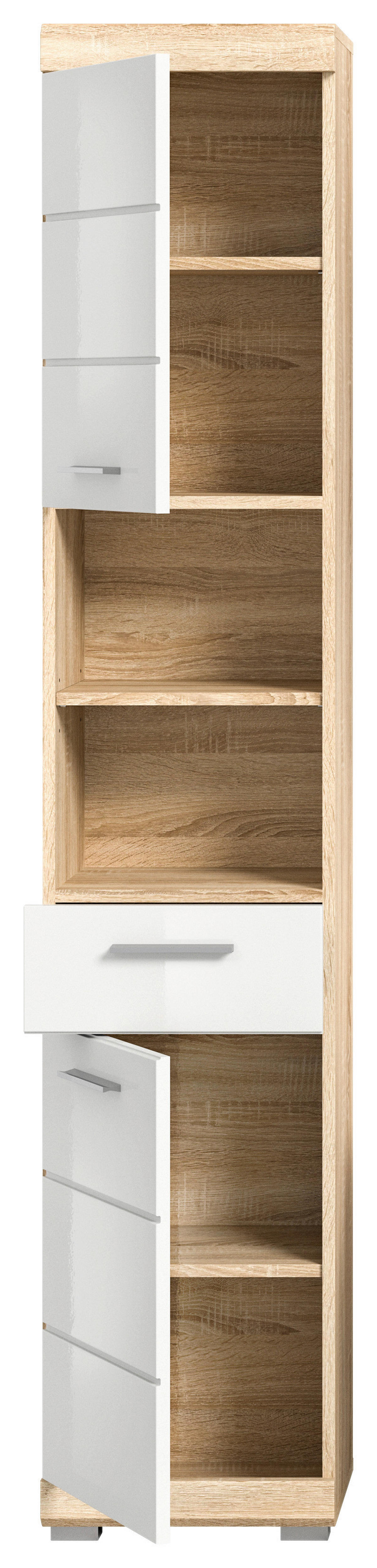 Badhochschrank LAMBADA Eiche Sonoma hell Nachbildung weiß Hochglanz B/H/T: ca. 37x191x31 cm LAMBADA - Eiche/weiß (37,00/191,00/31,00cm) - xonox.home