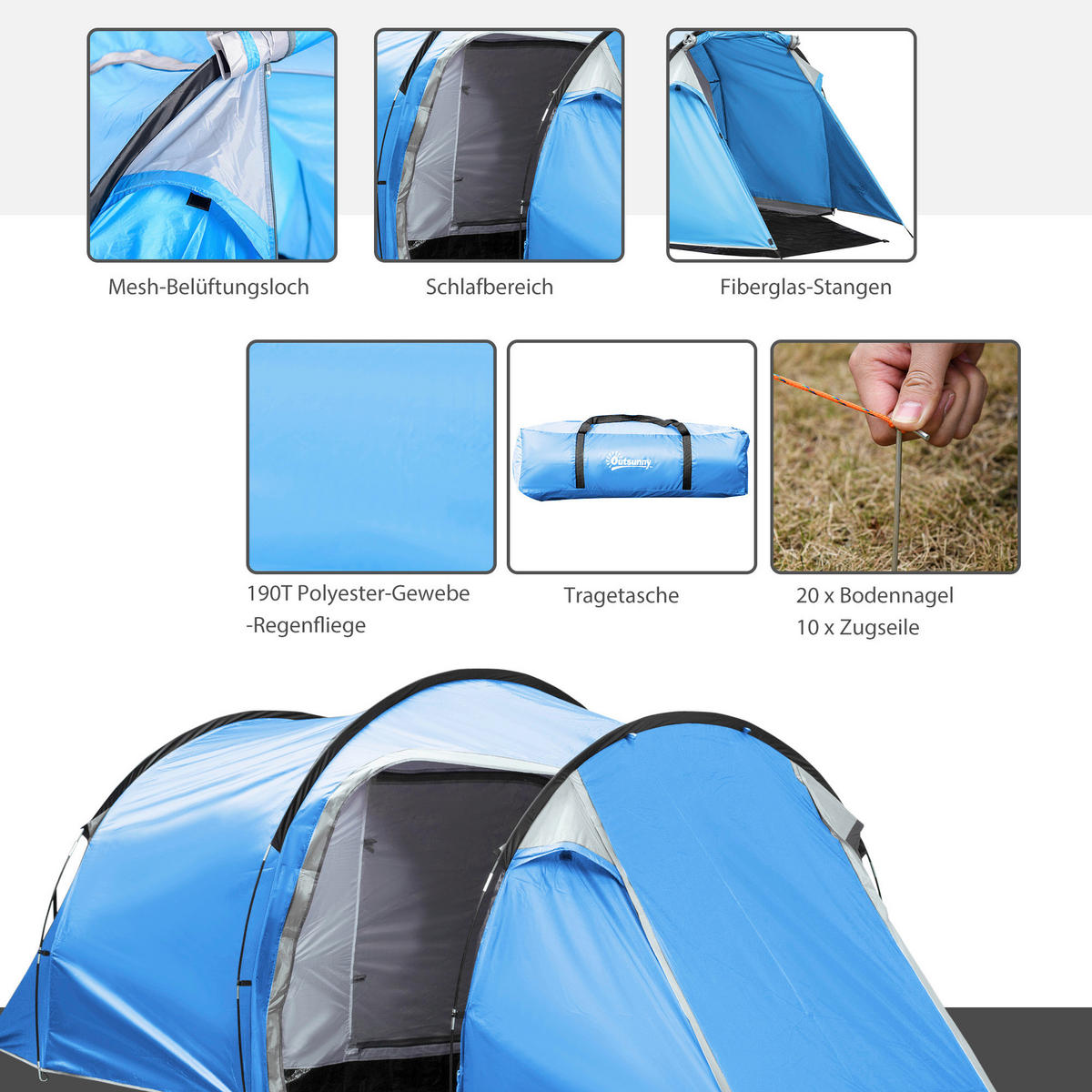 Outsunny Campingartikel B/H/L: ca. 206x426x154 cm Campingzelt - hellblau (154,00/206,00/426,00cm) - Outsunny