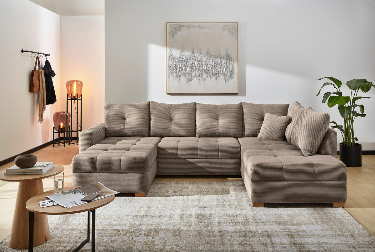 Wohnlandschaft taupe Microfaser B/H/T: ca. 313x92x200 cm Abby_Wohnlandschaft - Eiche/taupe (313,00/92,00/200,00cm)