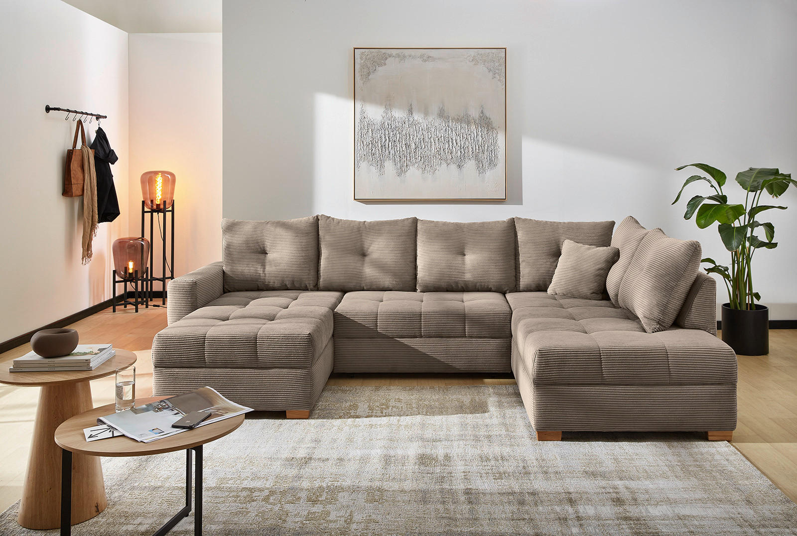 Thumbnail - Wohnlandschaft taupe Microfaser B/H/T: ca. 313x92x200 cm