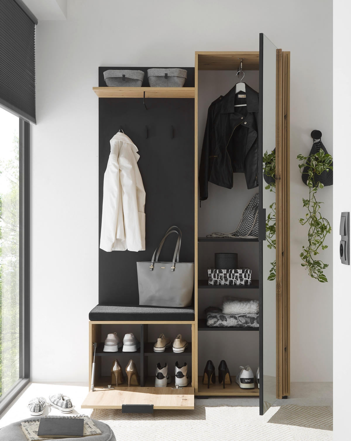 Garderobe Volano Eiche Artisan Nachbildung schwarz B/H/T: ca. 114x197x40 cm Volano - Eiche/schwarz (114,00/197,00/40,00cm)