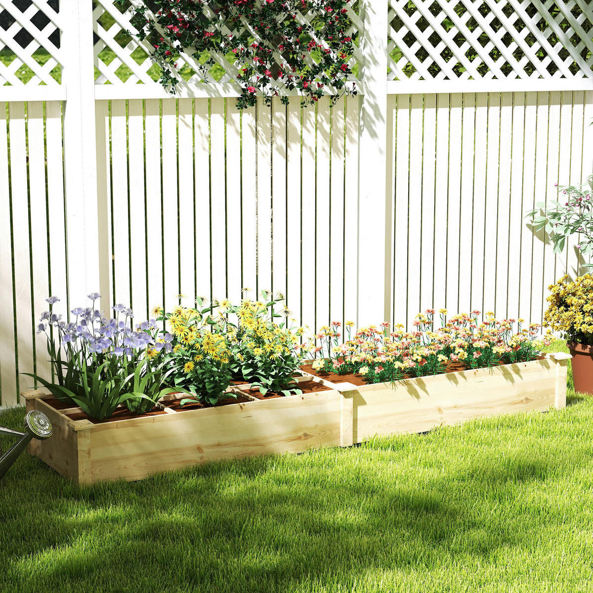 Outsunny Hochbeet natur Holz B/H/L: ca. 60x25x237 cm Hochbeet - natur (237,00/60,00/25,00cm) - Outsunny