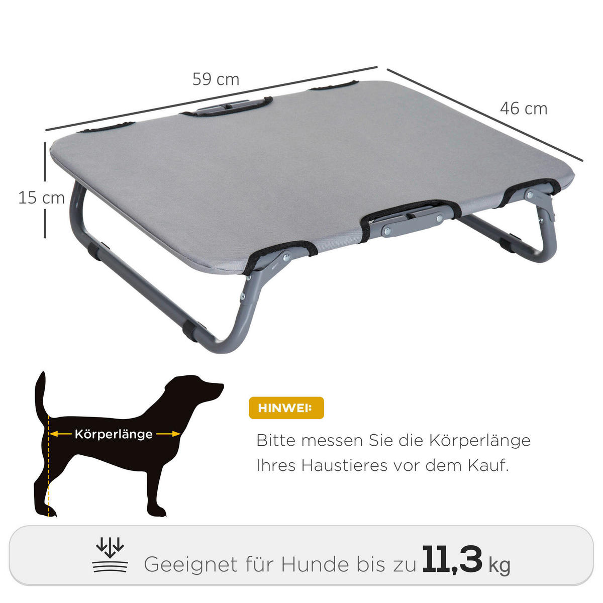 PawHut Hundebett grau Stahl B/H/L: ca. 46x15x59 cm Hundebett - grau (59,00/46,00/15,00cm) - PawHut
