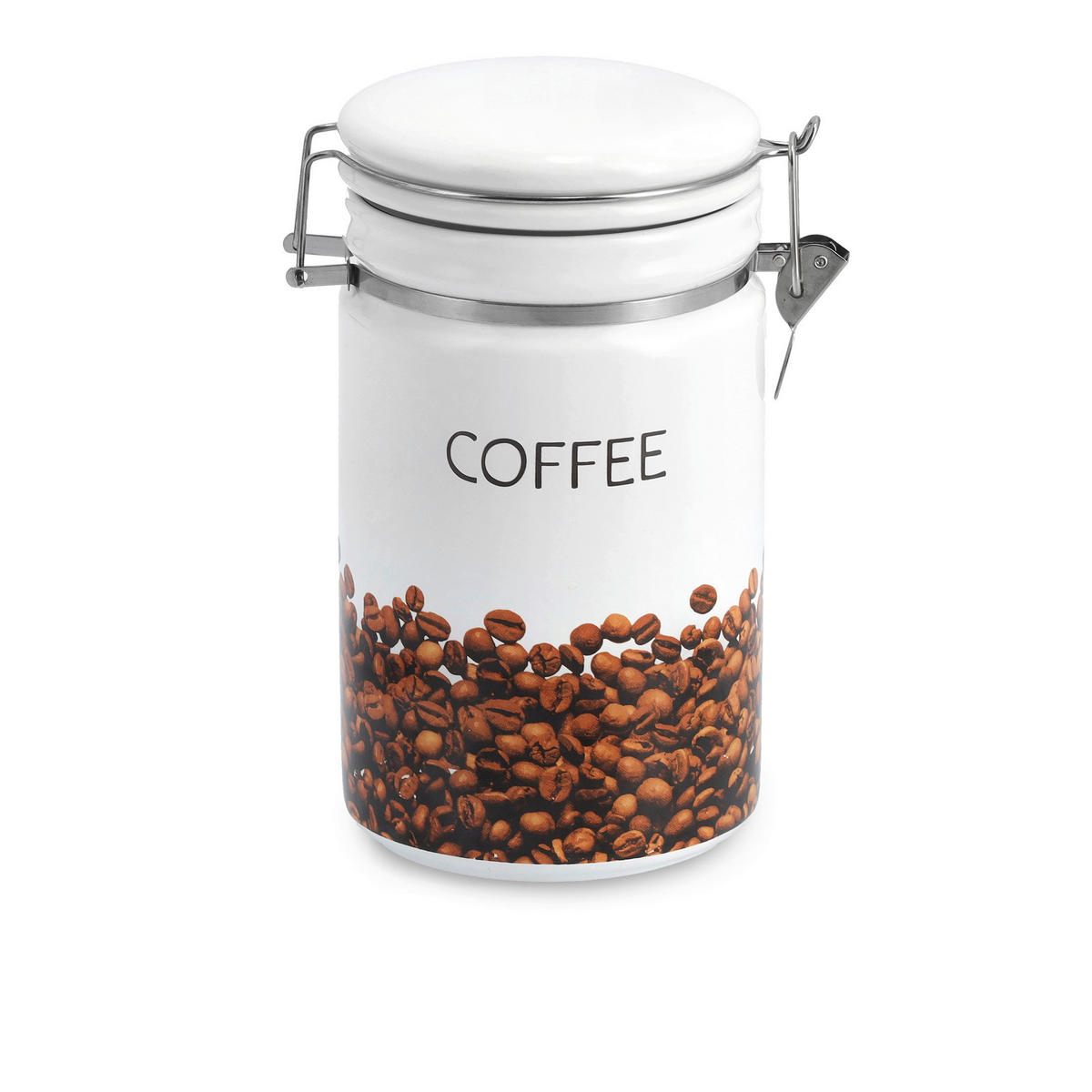Zeller Kaffeedose mit Löffel weiß Keramik B/H/L: ca. 11x19,5x16 cm Kaffeedose_mit_Löffel - weiß/café braun (16,00/11,00/19,50cm) - Zeller
