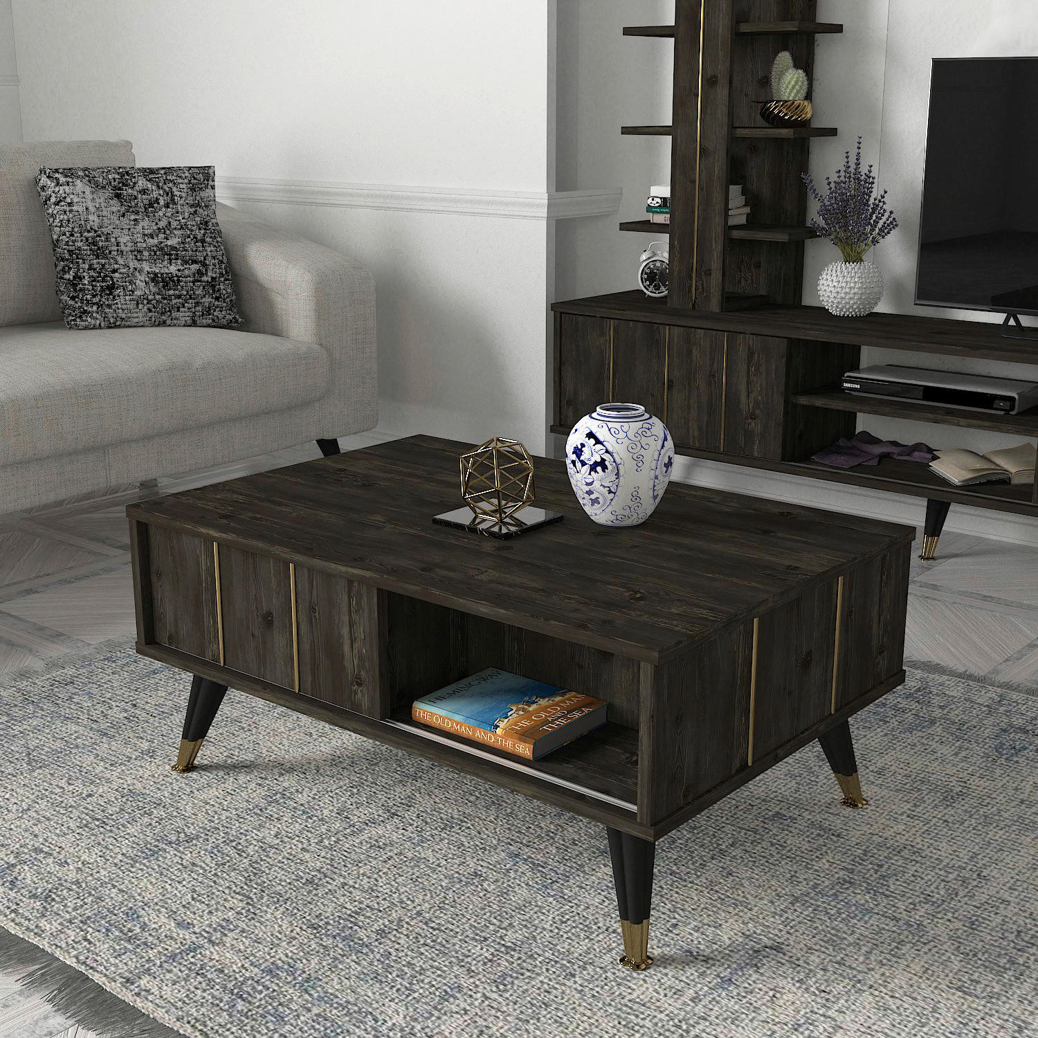Couchtisch Nero Rebab braun dunkelgrau B/H/T: ca. 90x40x60 cm Nero - dunkelgrau/Rebab braun (90,00/40,00/60,00cm) - moebel17