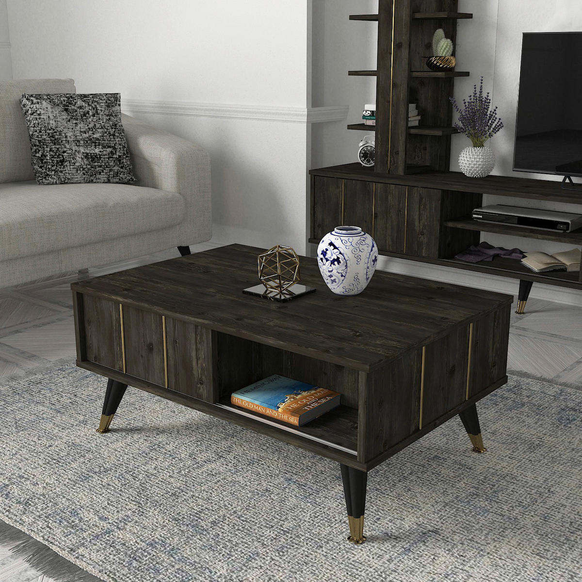Couchtisch Nero Rebab braun dunkelgrau B/H/T: ca. 90x40x60 cm Nero - dunkelgrau/Rebab braun (90,00/40,00/60,00cm) - moebel17