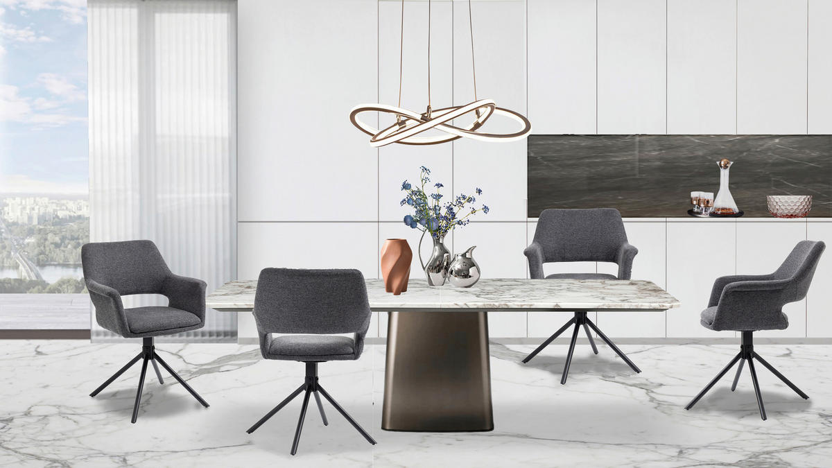 Stuhl ELEONORE 2er-Set grau schwarz Webstoff Metall B/H/T: ca. 57x84x61 cm ELEONORE 2er-Set - schwarz/grau (57,00/84,00/61,00cm) - byLIVING