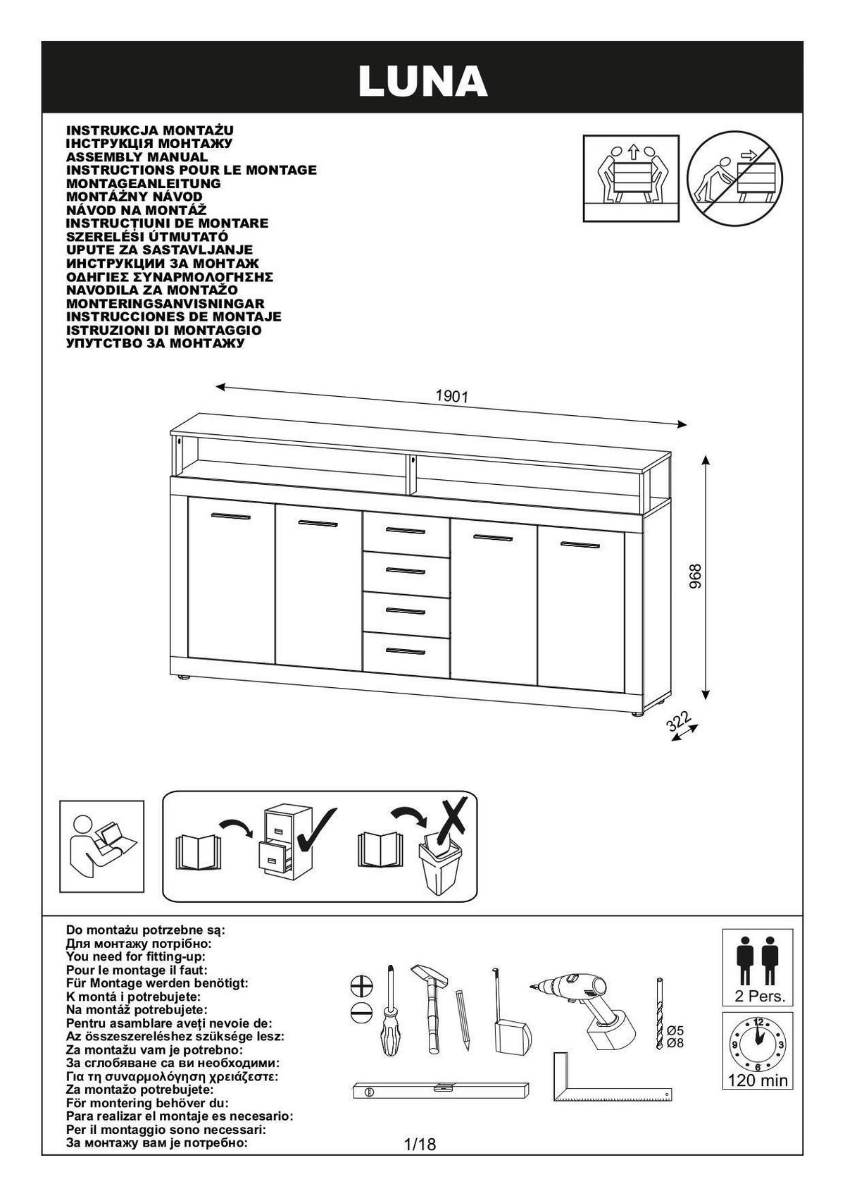Kommode LUNA XXL Eiche Sonoma Nachbildung weiß matt B/H/T: ca. 190x95,9x31,9 cm LUNA XXL - Eiche/weiß (190,00/95,90/31,90cm) - WIPMEB