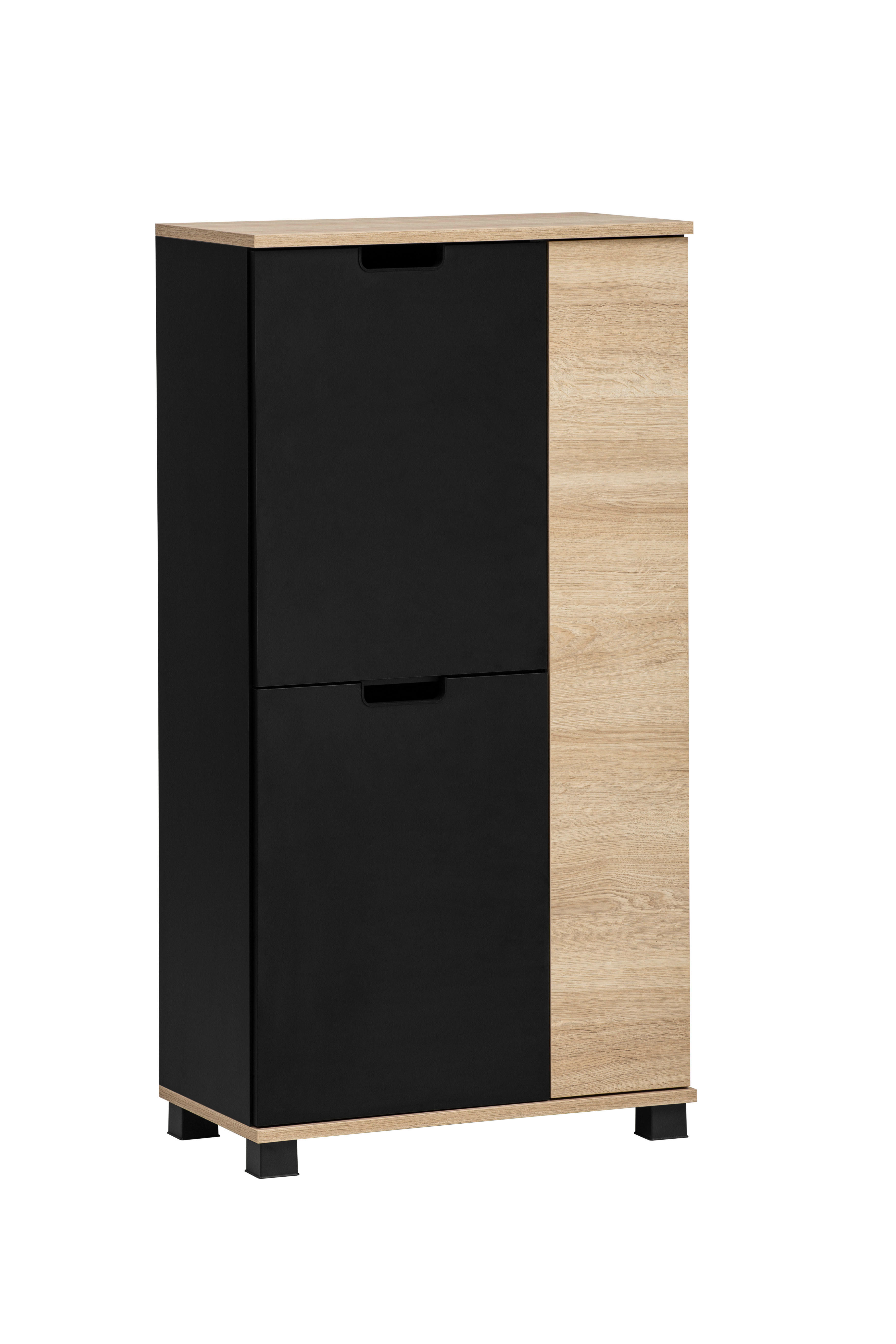 Highboard Emmik schwarz matt Eiche Eiche weiß Nachbildung B/H/T: ca. 59,8x116,9x32,6 cm Emmik - Eiche/schwarz (59,80/116,90/32,60cm) - Möbelpartner