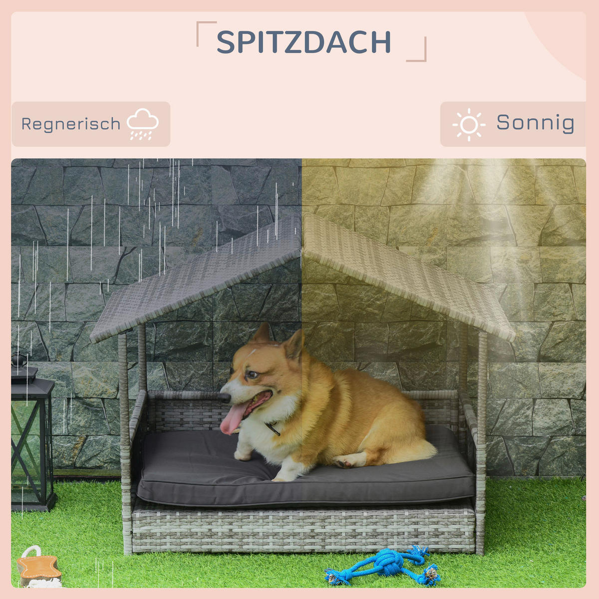 PawHut Hunde-Zubehör grau Polyester B/H/L: ca. 98x69x70 cm Hundehütte - grau (70,00/98,00/69,00cm) - PawHut