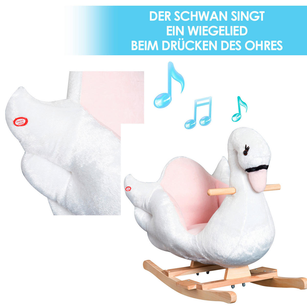 HOMCOM Kinder-Schaukelwippe Schwan B/H/L: ca. 32x55x60 cm Schwan - weiß/rosa (60,00/32,00/55,00cm) - HOMCOM