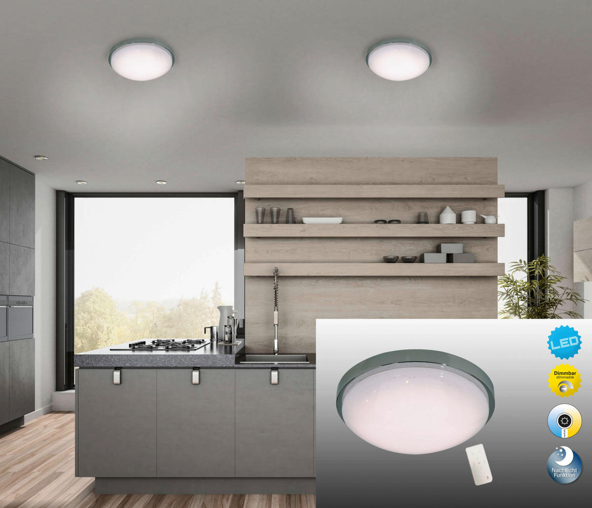 Näve Leuchten LED-Deckenleuchte Chrom Metall Kunststoff B/H/T/D: ca. 29x9x29x29 cm CATANIA - Chrom (29,00/9,00/29,00cm) - Näve Leuchten