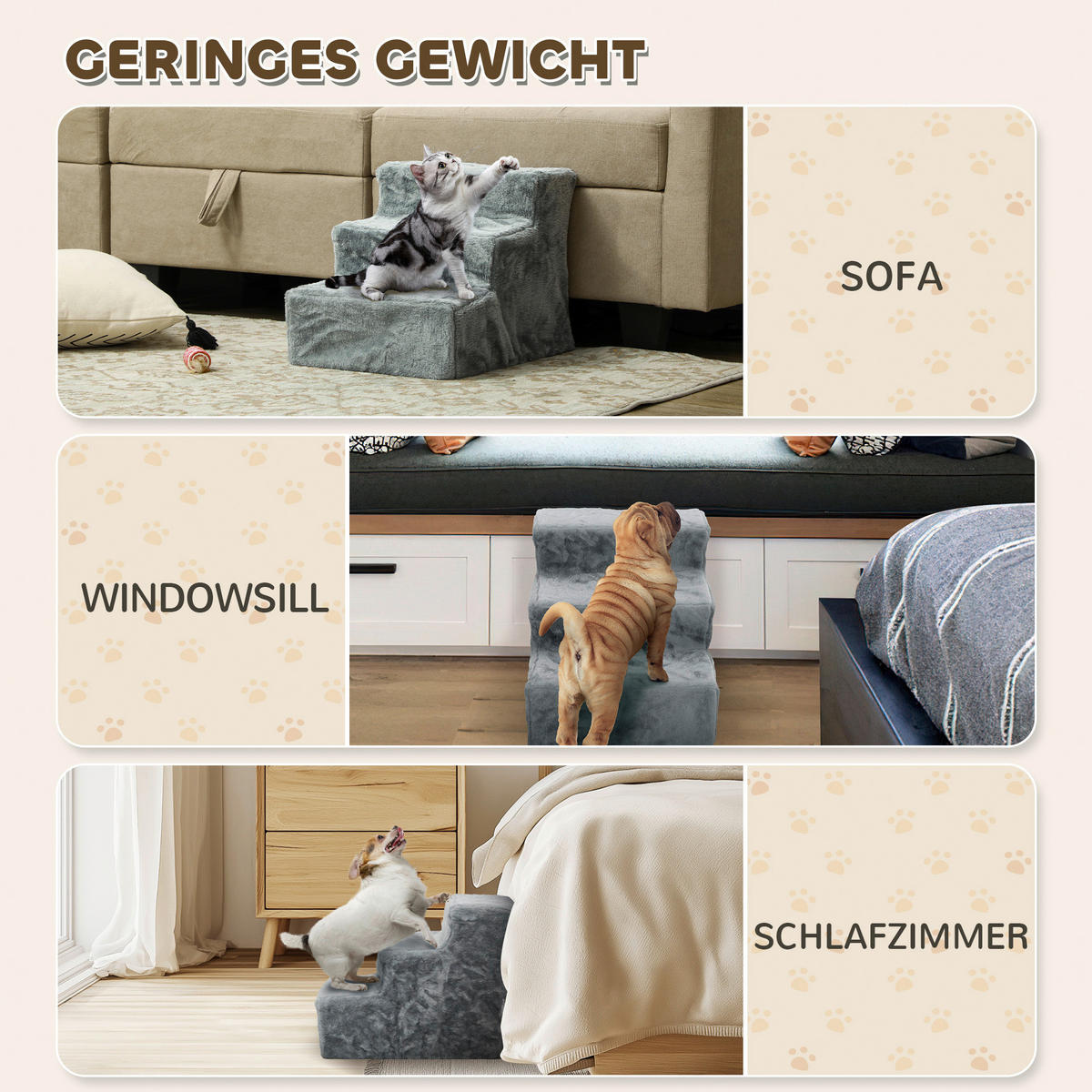 PawHut Haustiertreppe hellgrau Plüsch B/H/L: ca. 35x35x46 cm Haustiertreppe - hellgrau (46,00/35,00/35,00cm) - PawHut