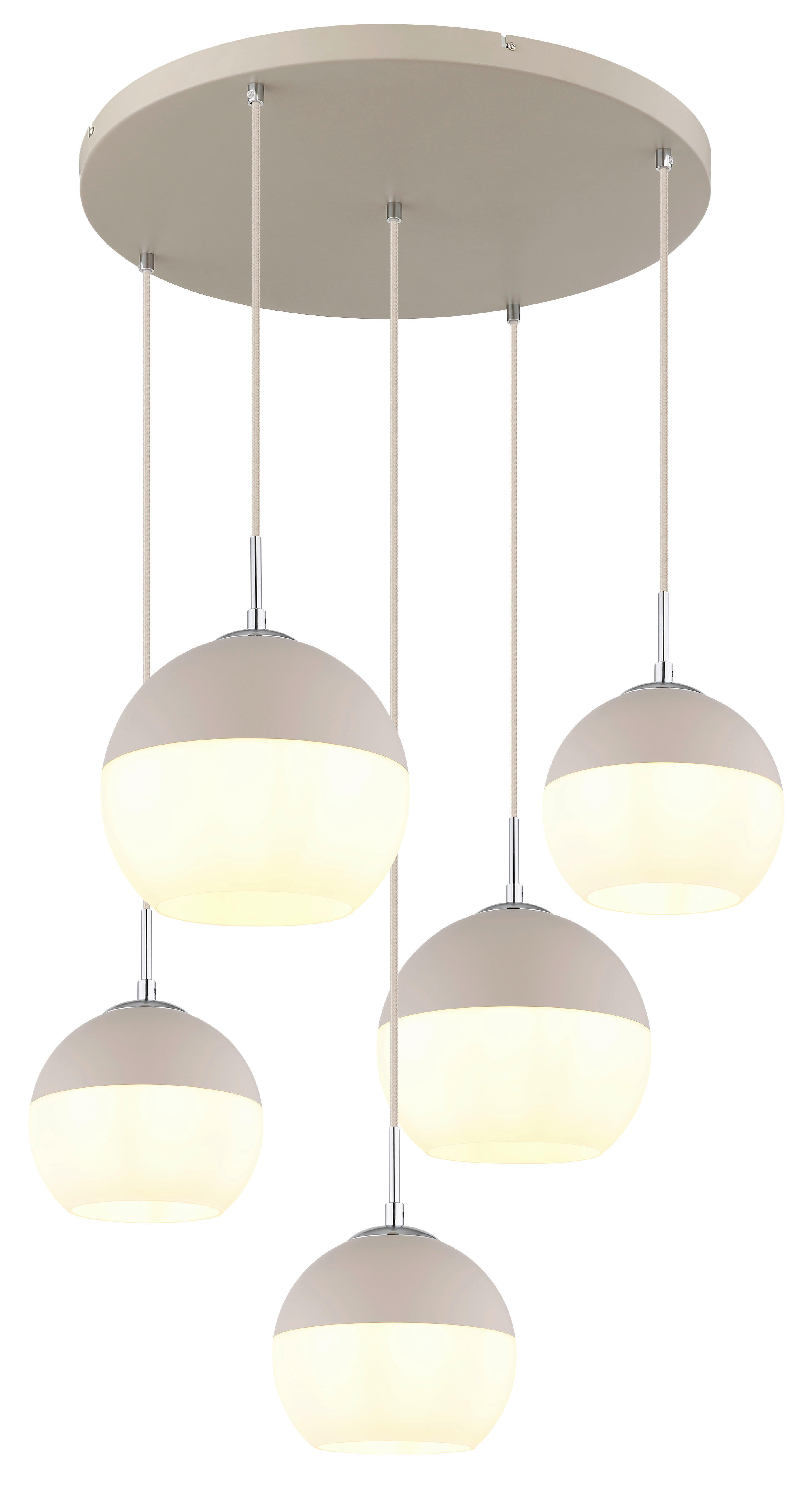 GLOBO Pendelleuchte Opal sand weiß Glas Textil Metall H/D: ca. 120x57 cm E27 5 Brennstellen RAGUSA - sand/weiß (57,00/120,00cm) - GLOBO