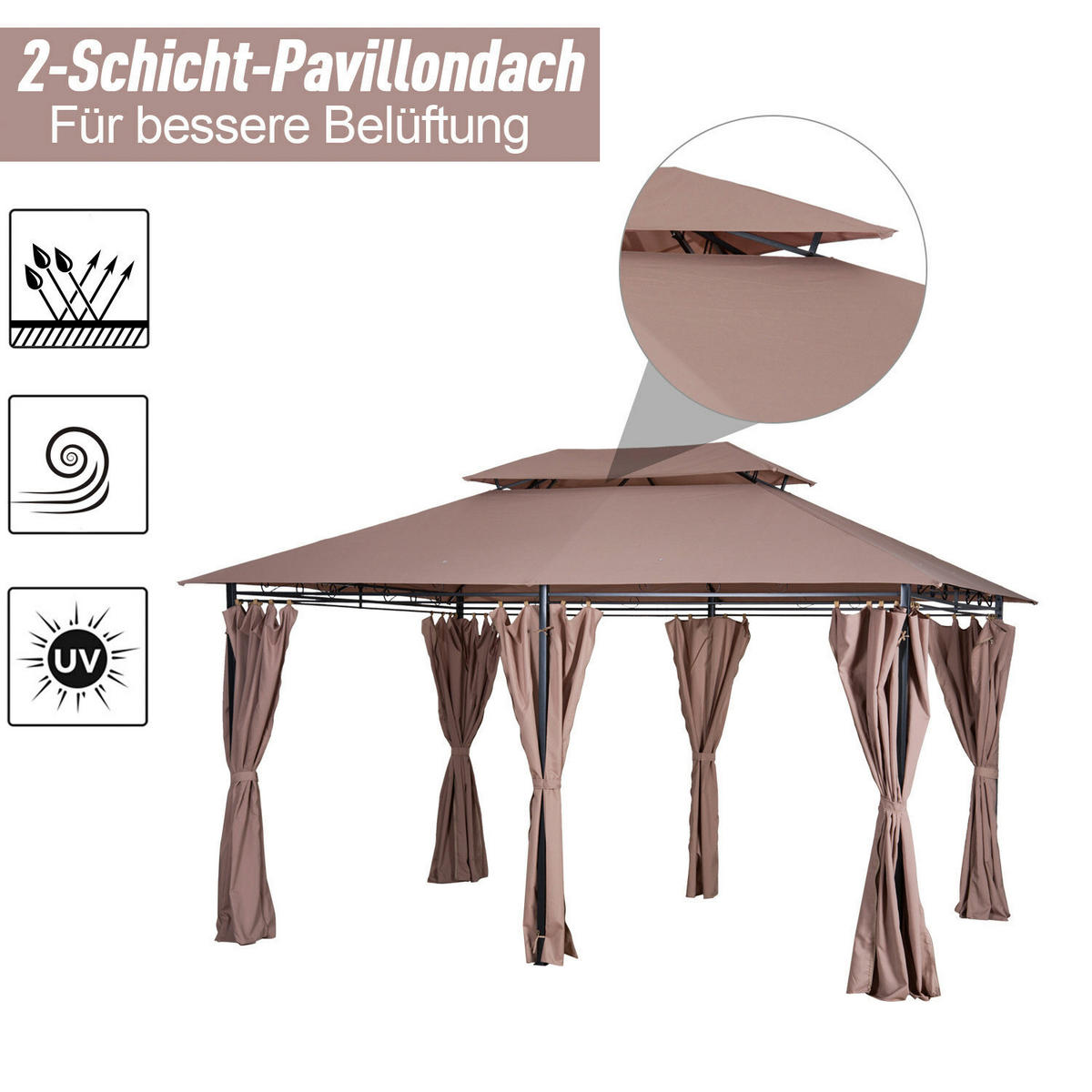 Outsunny Gartenpavillon braun Stahl B/H/L: ca. 300x265x400 cm Gartenpavillon - braun (400,00/300,00/265,00cm) - Outsunny