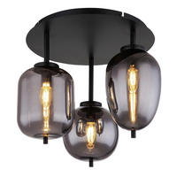GLOBO Deckenleuchte BLACKY 15345-3D mattschwarz Metall Rauchglas H/D: ca. 36x46 cm E14 3 Brennstellen Blacky - mattschwarz (46,00/36,00cm) - GLOBO