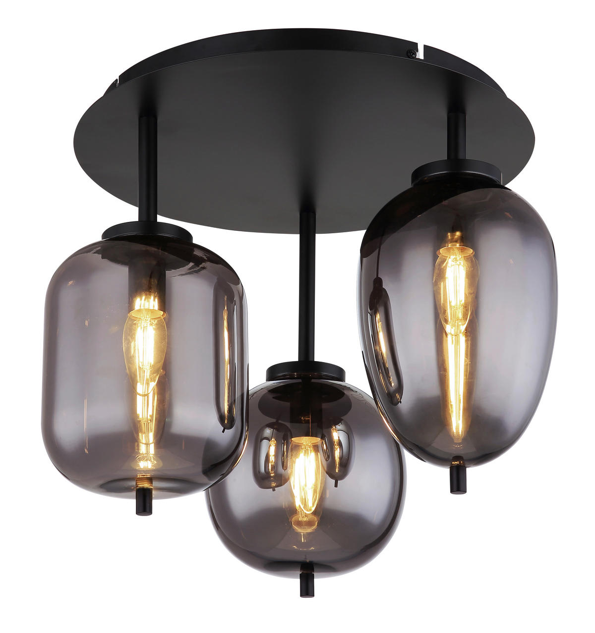 GLOBO Deckenleuchte BLACKY 15345-3D mattschwarz Metall Rauchglas H/D: ca. 36x46 cm E14 3 Brennstellen Blacky - mattschwarz (46,00/36,00cm) - GLOBO