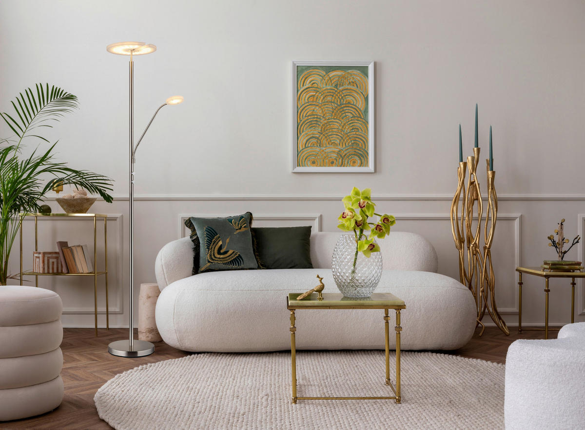 GLOBO Deckenfluter Satiniert nickel matt Acryl Metall H/D: ca. 180x30 cm 1 Brennstellen Stanford - nickel matt/Satiniert (30,00/180,00cm) - GLOBO