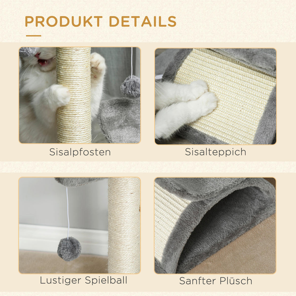 PawHut Katzenkratzbaum hellgrau Spanplatte B/H/L: ca. 30x43x40 cm Katzenkratzbaum - hellgrau (40,00/30,00/43,00cm) - PawHut