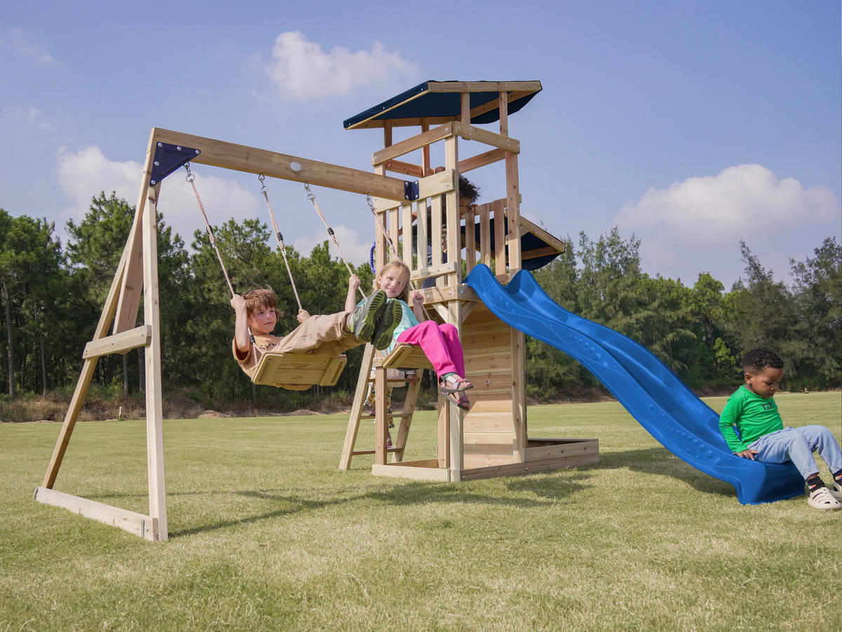 AXI Spielturm Malik braun B/H/L: ca. 345x270x336 cm Malik - braun/blau (336,00/345,00/270,00cm) - AXI