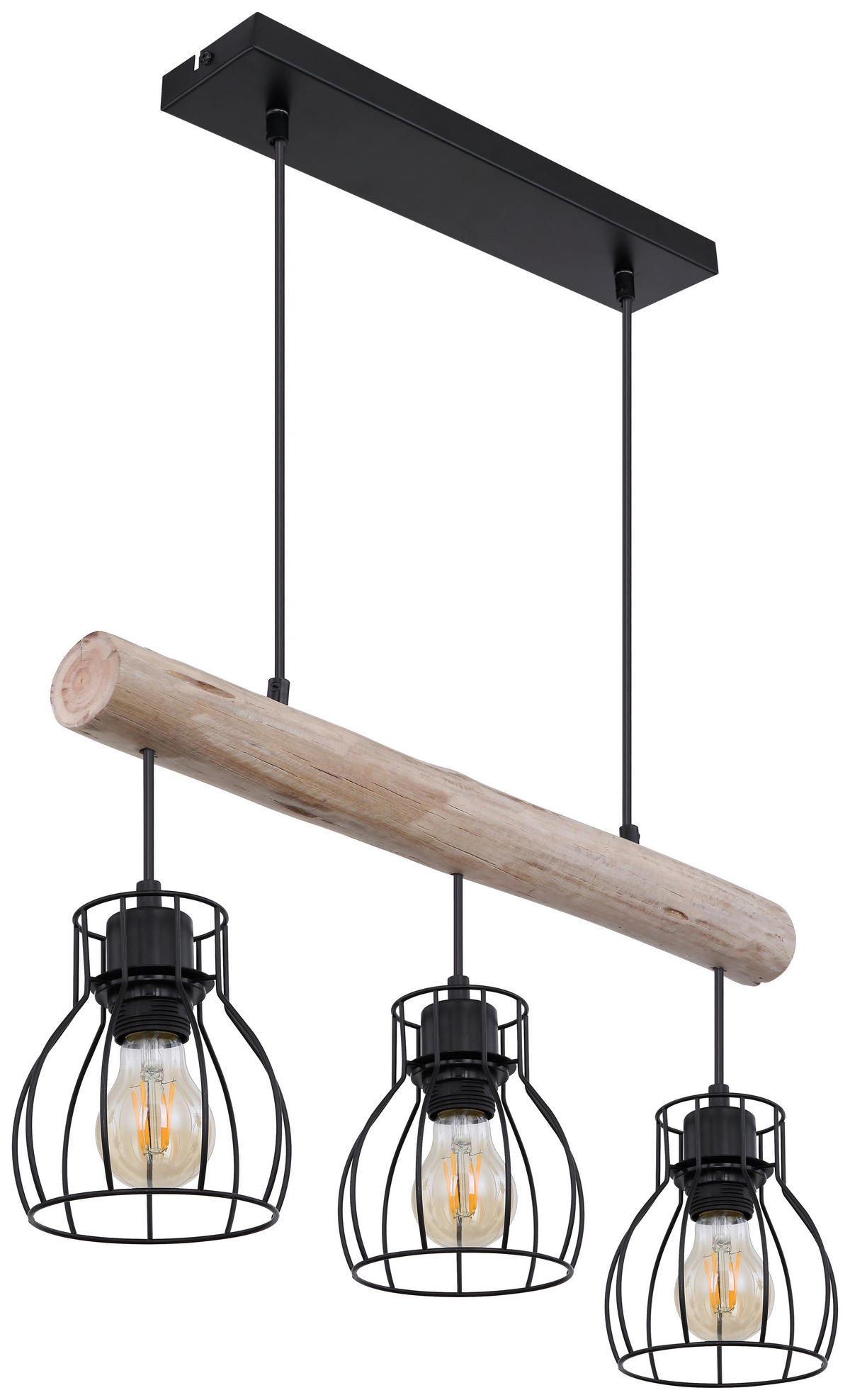 GLOBO Pendelleuchte 15326-3NPO natur schwarz Holz Metall B/H: ca. 60x140 cm E27 3 Brennstellen Pendelleuchte_Mina 3flg. - natur/schwarz (60,00/140,00cm) - GLOBO