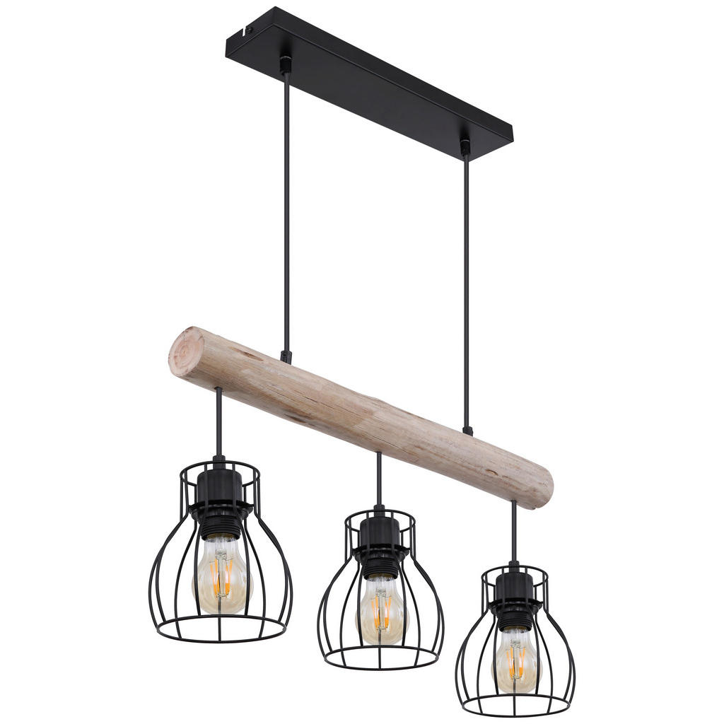 Thumbnail - GLOBO Pendelleuchte 15326-3NPO natur schwarz Holz Metall B/H: ca. 60x140 cm E27 3 Brennstellen