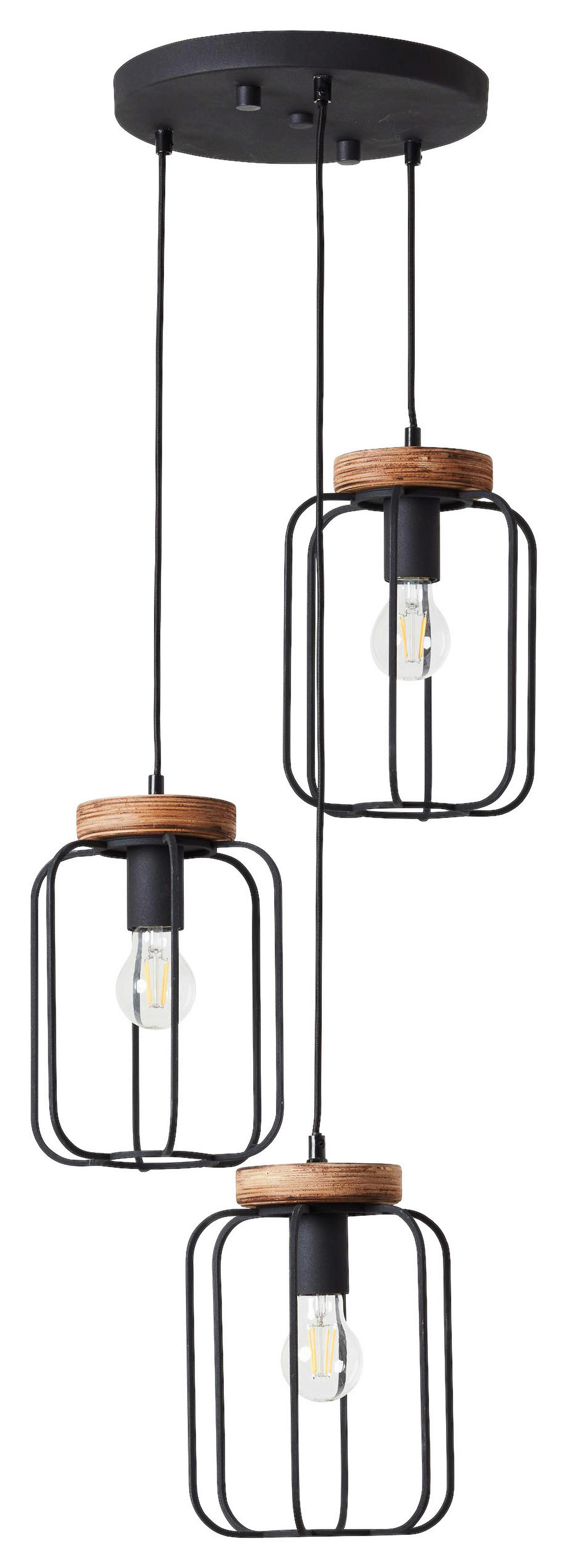 Brilliant Pendelleuchte Tosh 99502/66 natur schwarz Holz Metall B/H/T: ca. 42x165x42 cm E27 3 Brennstellen Pendelleuchte Tosh 99502/66 - natur/schwarz (42,00/165,00/42,00cm) - Brilliant