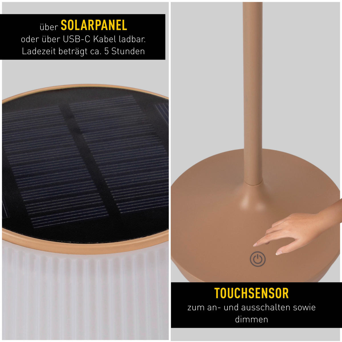 LED-Solar-Tischleuchte beige Kunststoff Metall B/H/T/D: ca. 13x38x13x13 cm EMMI - beige (13,00/38,00/13,00cm) - Näve Leuchten