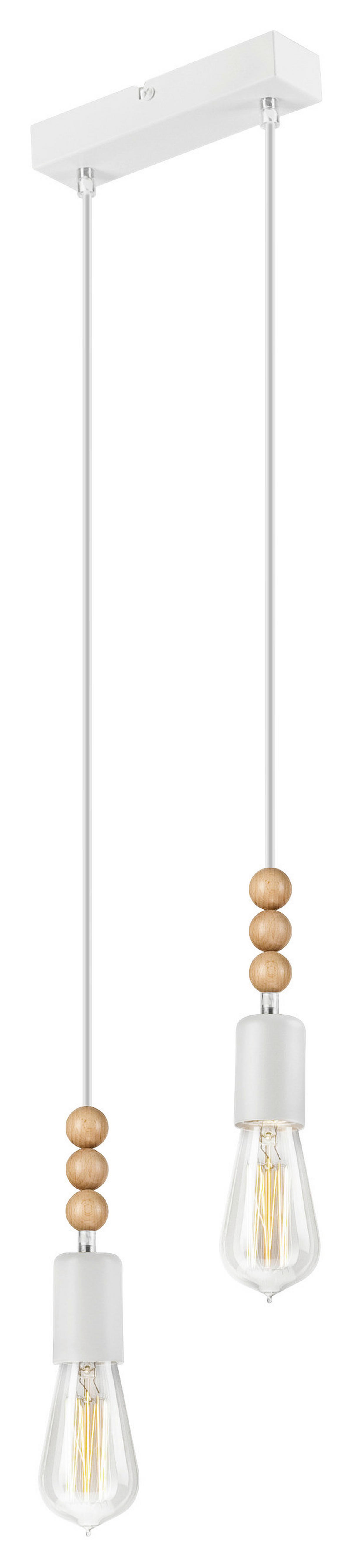 Lamkur Pendelleuchte SIMON 37318 weiß Holz Stahl H/L: ca. 94x20 cm E27 2 Brennstellen Simon - weiß (20,00cm) - Lamkur