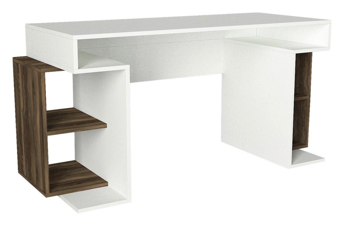 Schreibtisch Monument weiß walnuss Braun Nachbildung B/H/T: ca. 140x75x75 cm Monument - weiß/walnuss (140,00/75,00/75,00cm) - moebel17