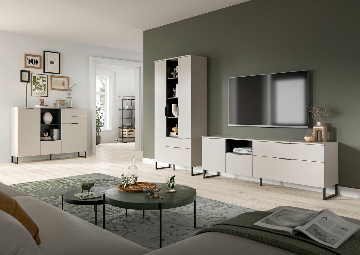 Highboard Noida Kaschmirgrau Nachbildung schwarz B/H/T: ca. 112x150x37 cm Noida - schwarz (112,00/150,00/37,00cm) - xonox.home