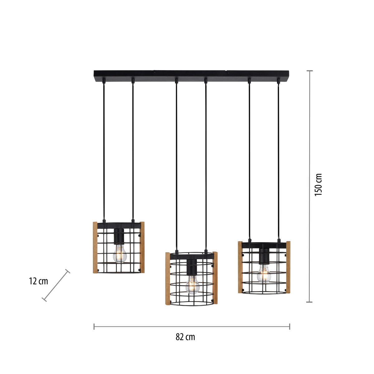 Just Light Pendelleuchte DRAIN 15252-18 kiefer schwarz Holz Metall B/H/T: ca. 82x150x12 cm E27 3 Brennstellen DRAIN - kiefer/schwarz (82,00/150,00/12,00cm) - Just Light