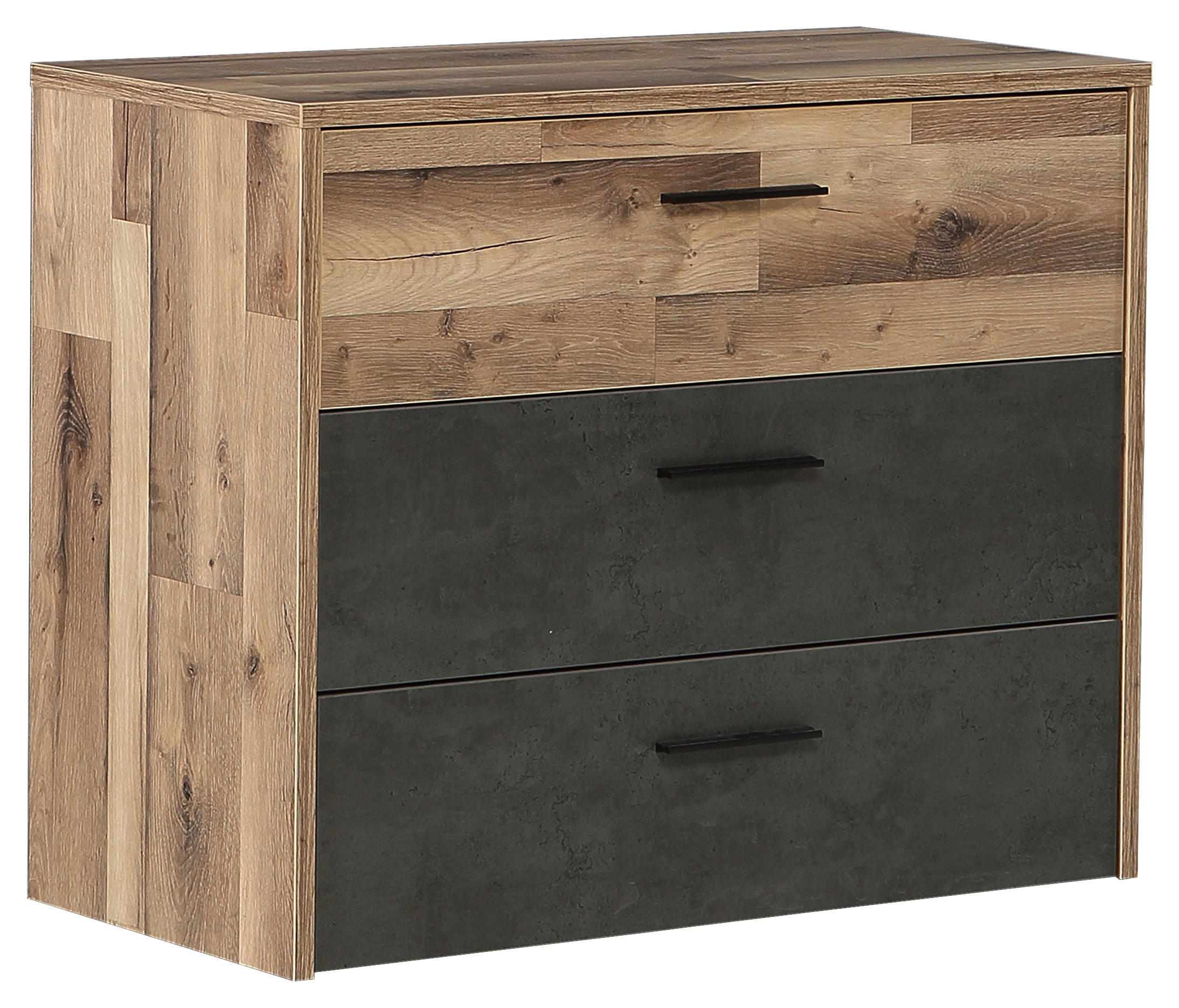 Kommode  Stabeiche Nachbildung dunkelgrau Beton Optik B/H/T: ca. 100x80x42 cm Ricciano_Kommode - dunkelgrau (100,00/80,00/42,00cm)