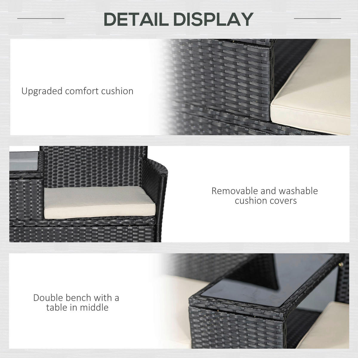 Outsunny Sitzgruppe schwarz Polyrattan B/H/L: ca. 63x133x84 cm Gartenmöbel-Set - schwarz (84,00/63,00/133,00cm) - Outsunny