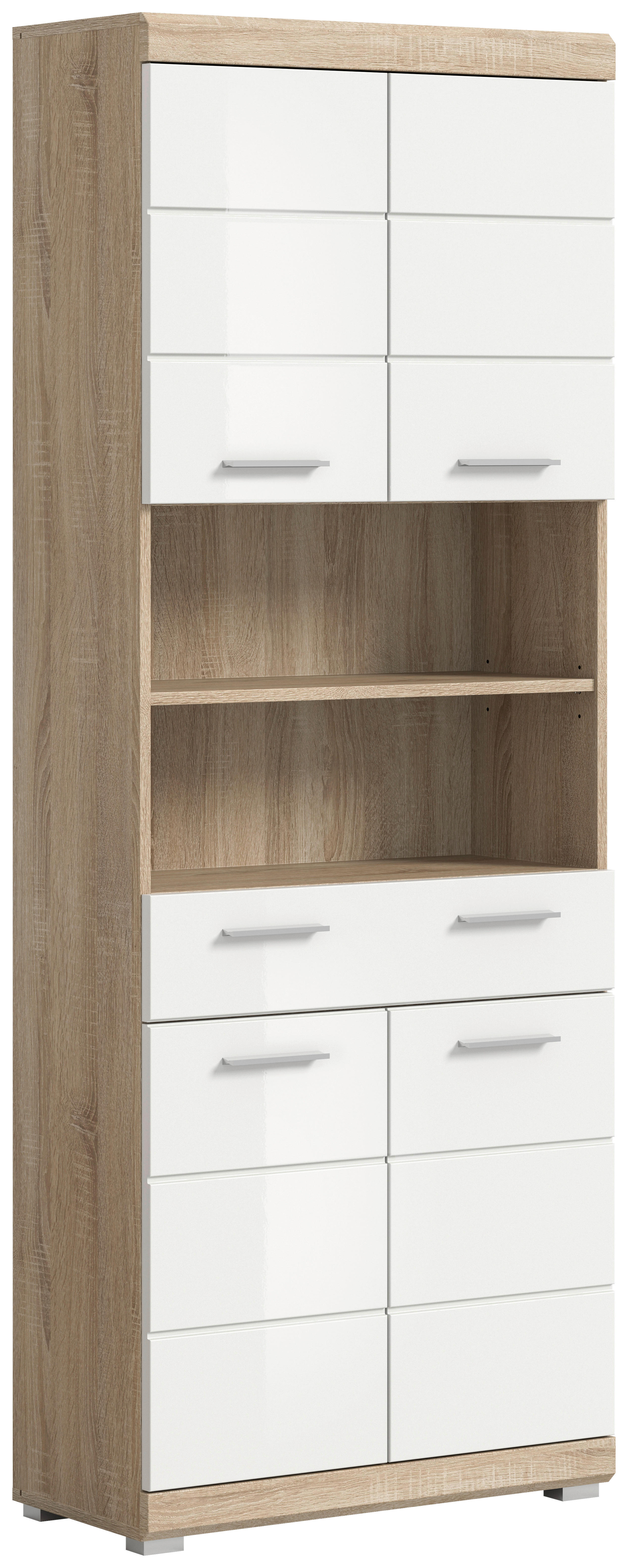 Badhochschrank Lambada Eiche Sonoma Nachbildung weiß Hochglanz B/H/T: ca. 74x191x31 cm Lambada - Eiche/weiß (74,00/191,00/31,00cm) - xonox.home