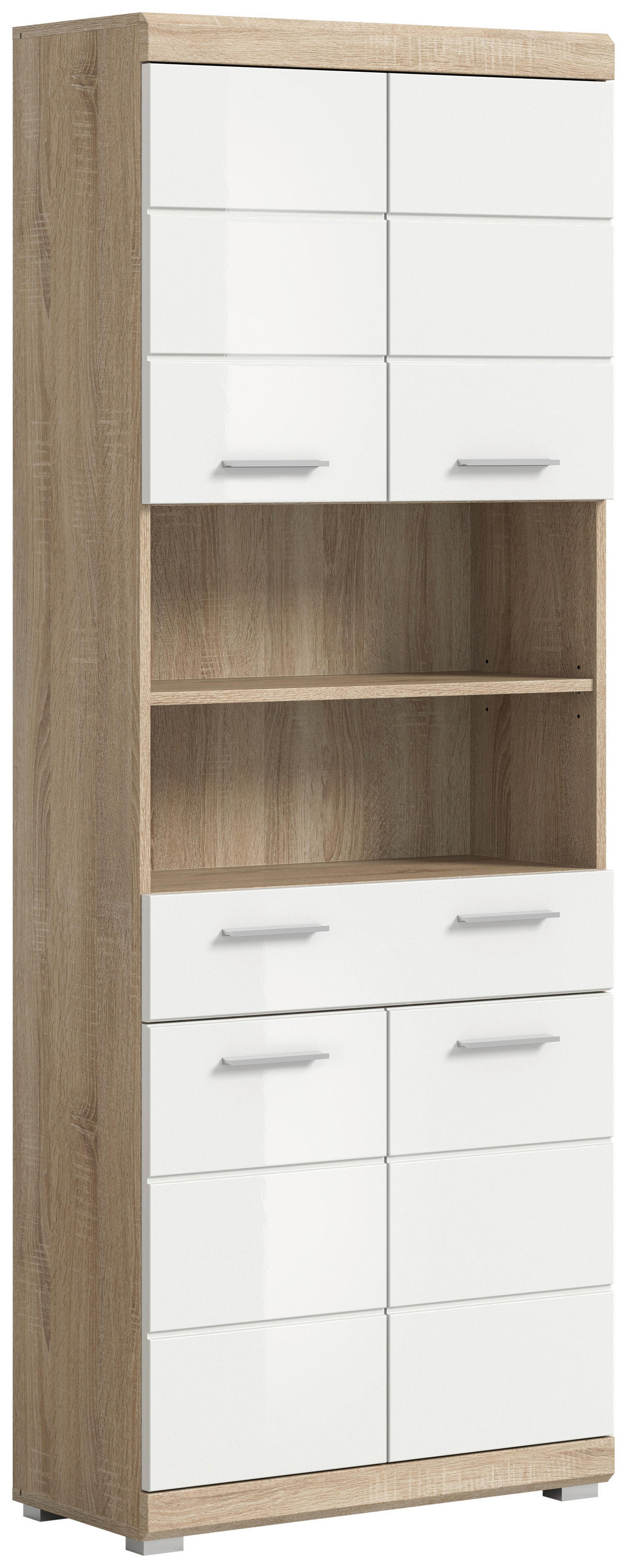 Badhochschrank Lambada Eiche Sonoma Nachbildung weiß Hochglanz B/H/T: ca. 74x191x31 cm Lambada - Eiche/weiß (74,00/191,00/31,00cm) - xonox.home