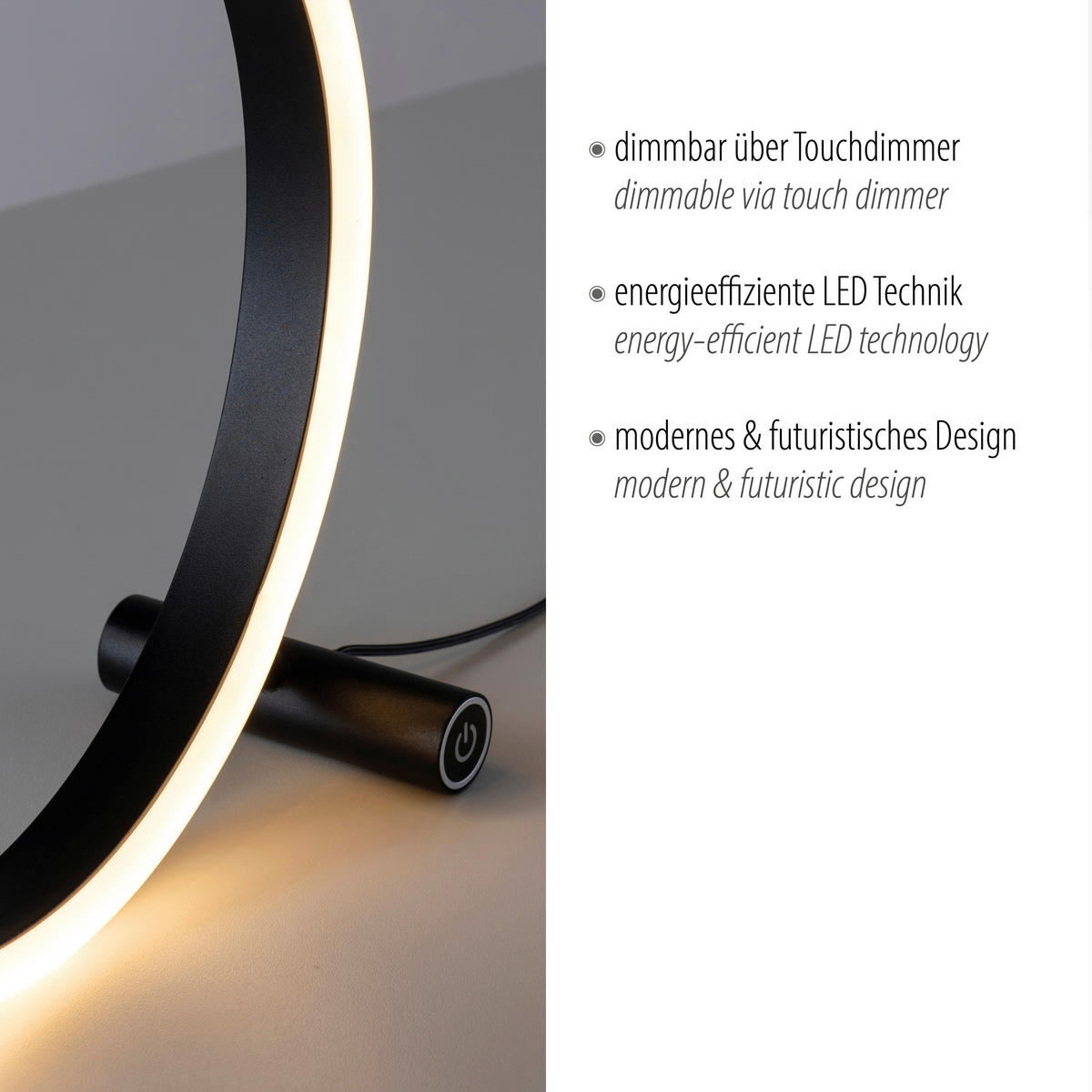Just Light LED-Touch-Tischleuchte RITUS 15390-13 weiß anthrazit Metall B/H/T: ca. 30x30x10 cm 1 Brennstellen RITUS - weiß/anthrazit (30,00/30,00/10,00cm) - Just Light