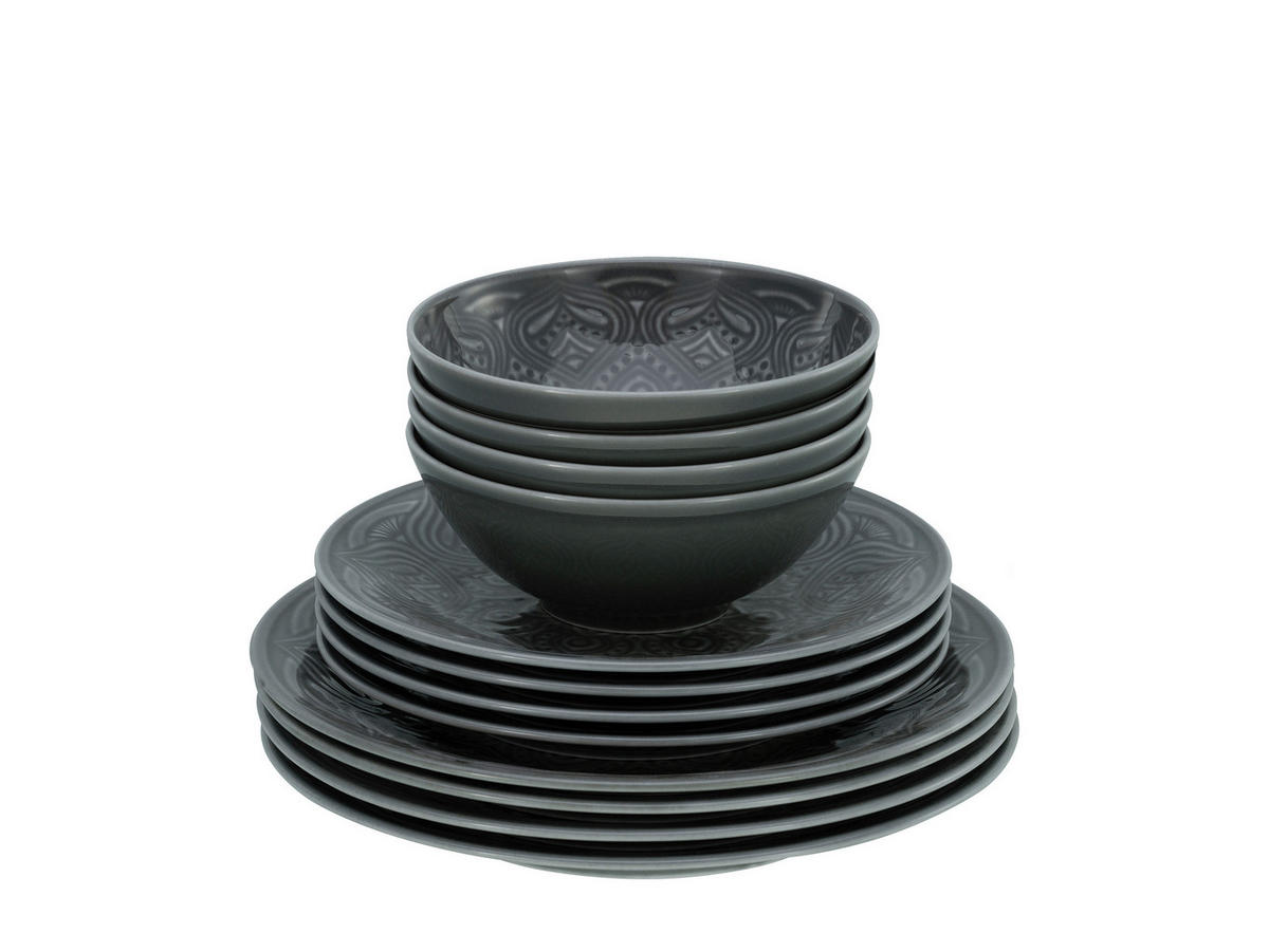 CreaTable Tafelservice Orient Mandala stein Porzellan 12 tlg. Orient Mandala - stein - CreaTable