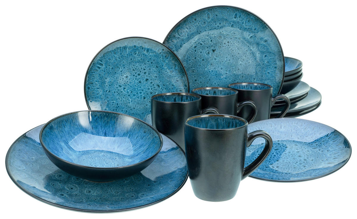 CreaTable Kombiservice Capri blau Keramik 16 tlg. Capri - blau/schwarz - CreaTable