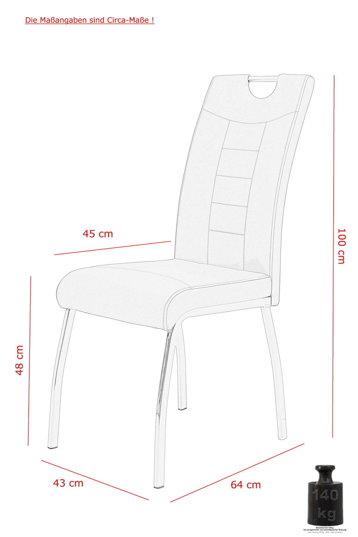 Stuhl Andrea 2er Set grau Kunstleder Metall B/H/T: ca. 43x100x64 cm Andrea 2er Set - grau (43,00/100,00/64,00cm) - Hela