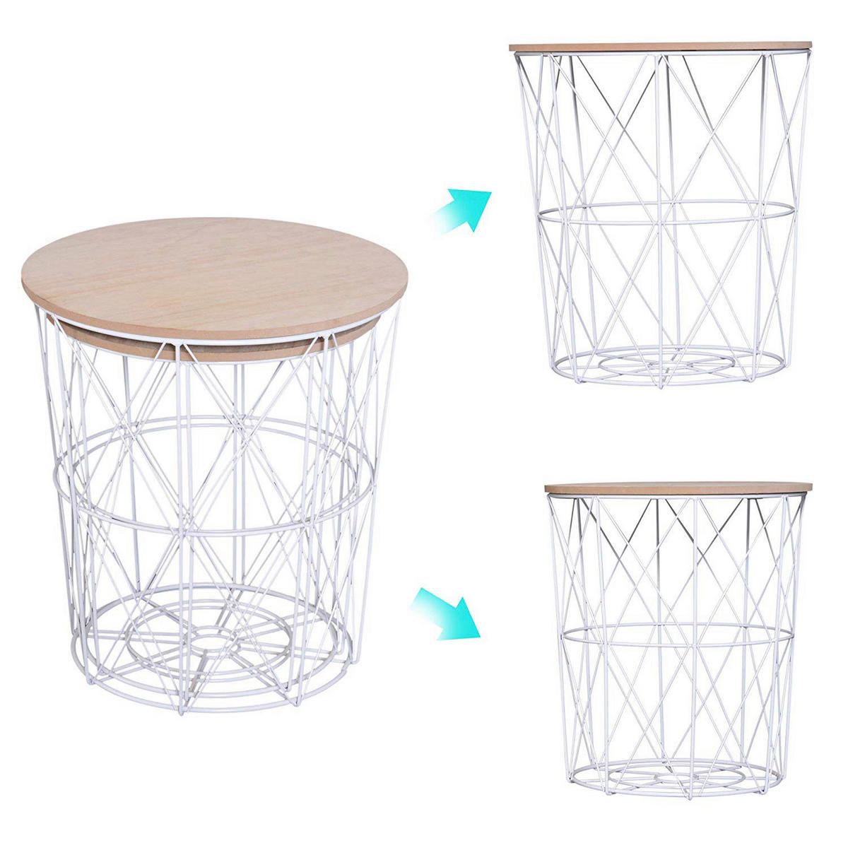 HOMCOM Beistelltische 2teilig natur Metall H/D: ca. 45x40 cm 2teilig - weiß/natur (40,00/45,00cm) - HOMCOM